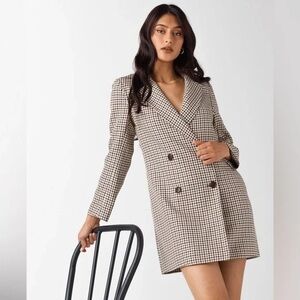 VETTA Capsule Brown Plaid Houndstooth Convertible Blazer Dress Vest Jacket